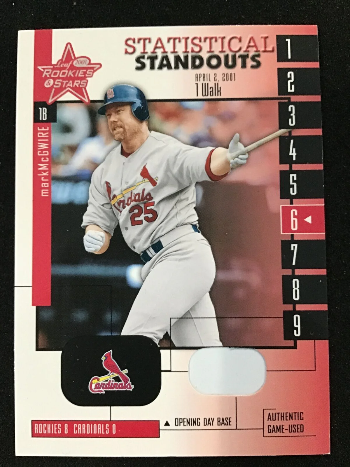 Mark McGwire 2001 Leaf Rookies & Stars Statistical Standouts Base Patch SS-24