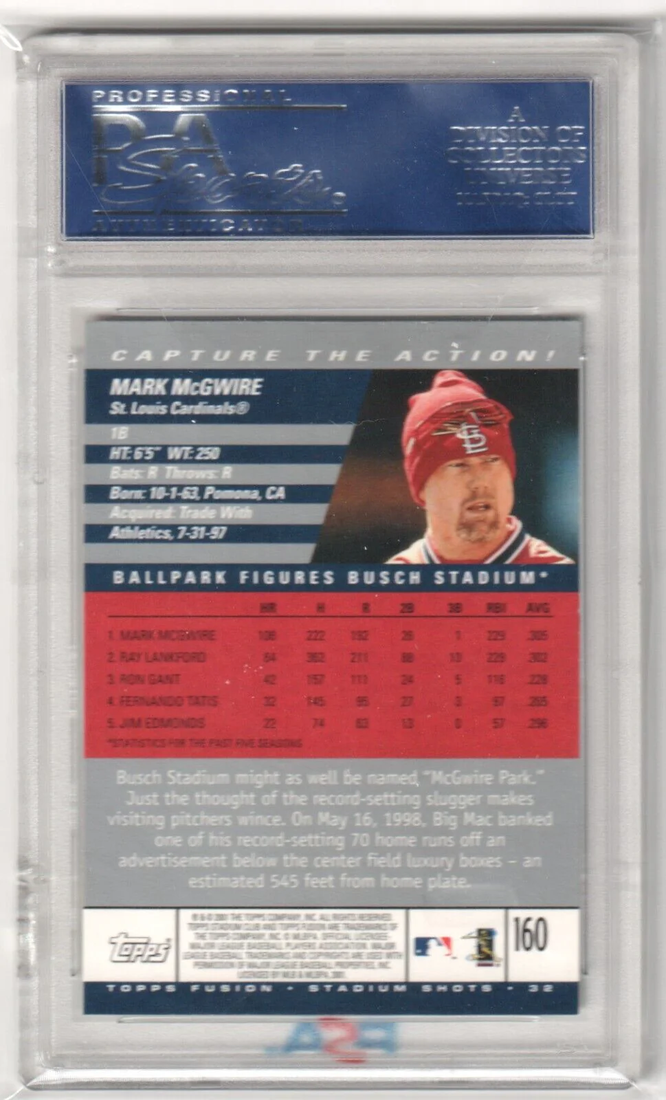 MARK McGWIRE 2001 Topps Fusion Stadium Club #160 PSA 10 GEM MINT - CARDINALS - Image 2