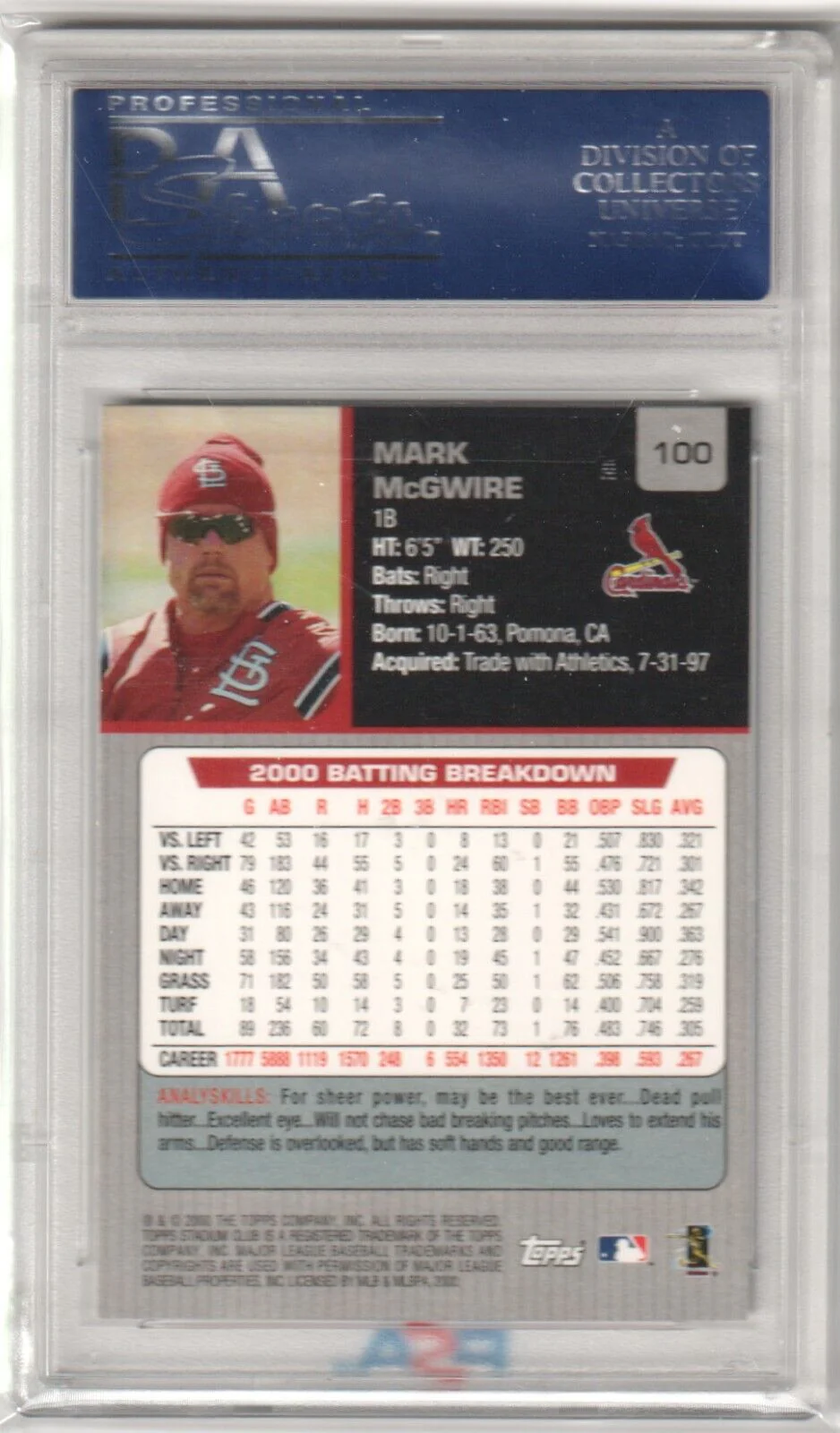 MARK McGWIRE 2001 Topps Stadium Club #100 PSA 10 GEM MINT - CARDINALS - Image 2