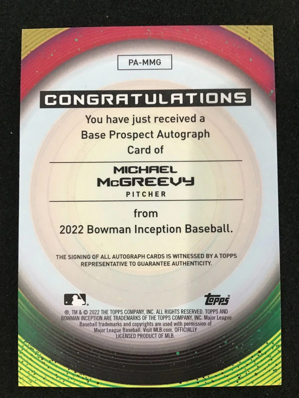 Michael McGreevy 2022 Bowman Inception Prospect Auto Blue Foil /99 SP Cardinals - Image 2