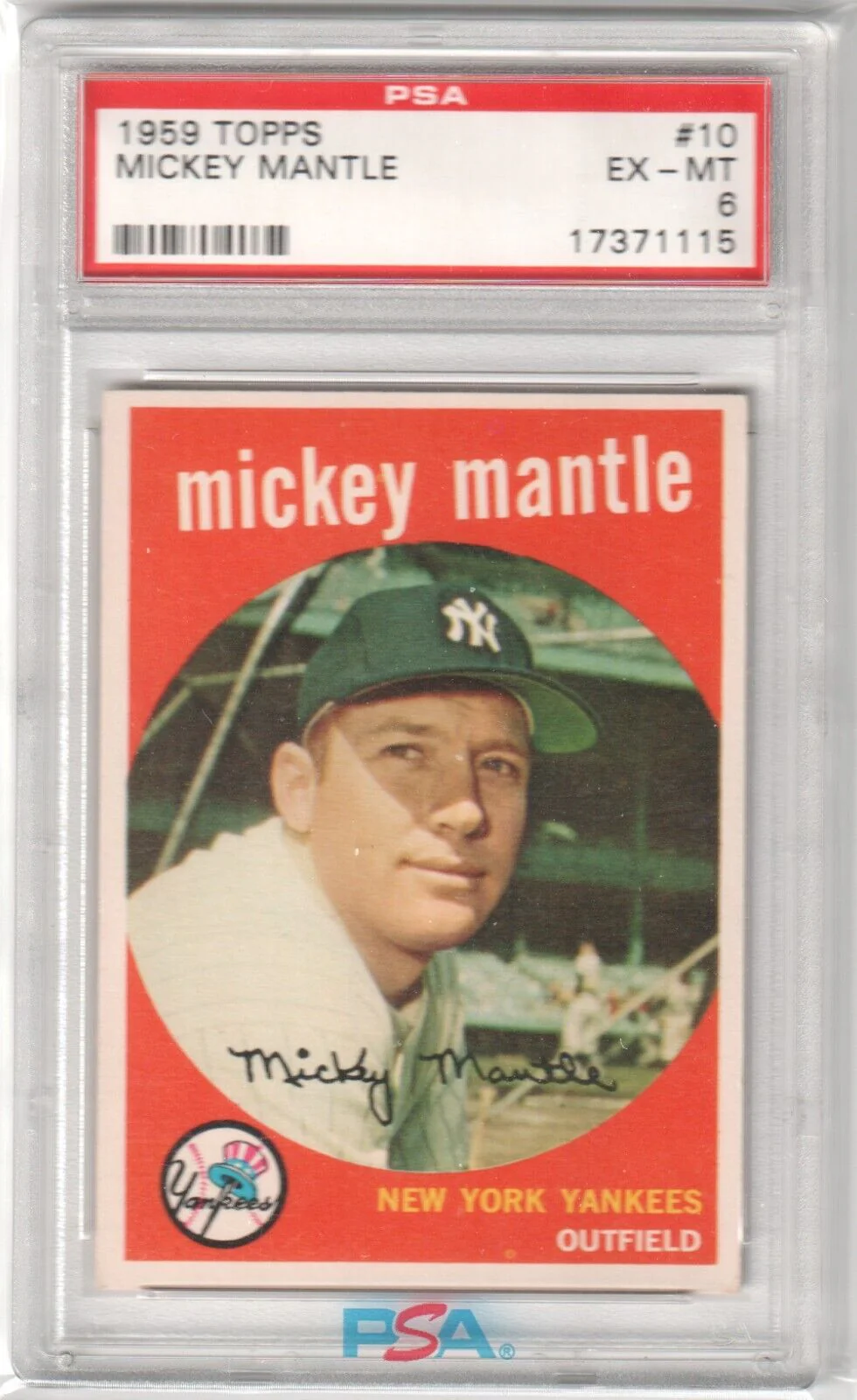 MICKEY MANTLE 1959 Topps #10 PSA 6 EX-MT - YANKEES
