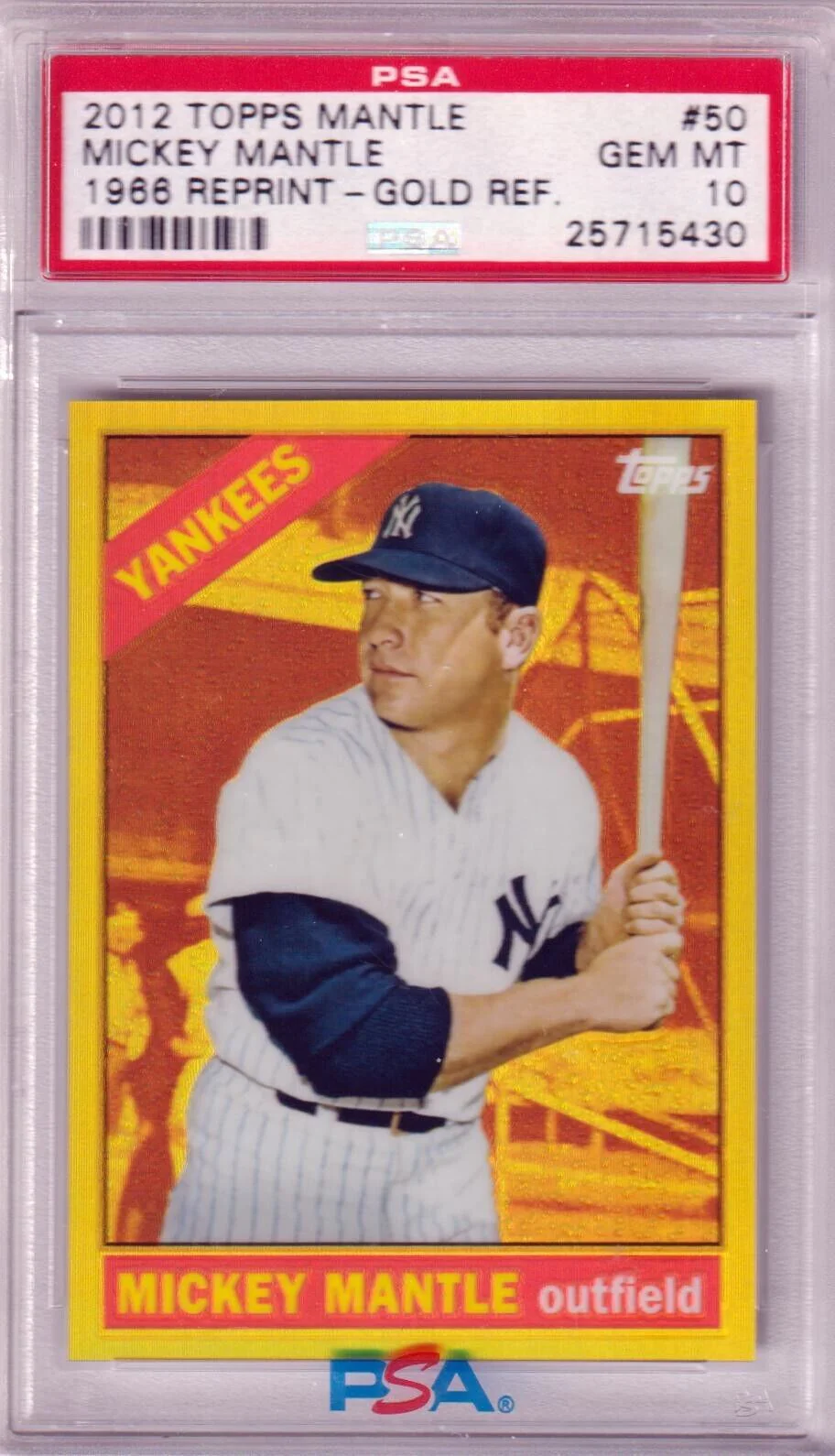 MICKEY MANTLE 2012 Topps 1966 Reprint Gold Refractor #50 PSA 10 GEM MINT YANKEES