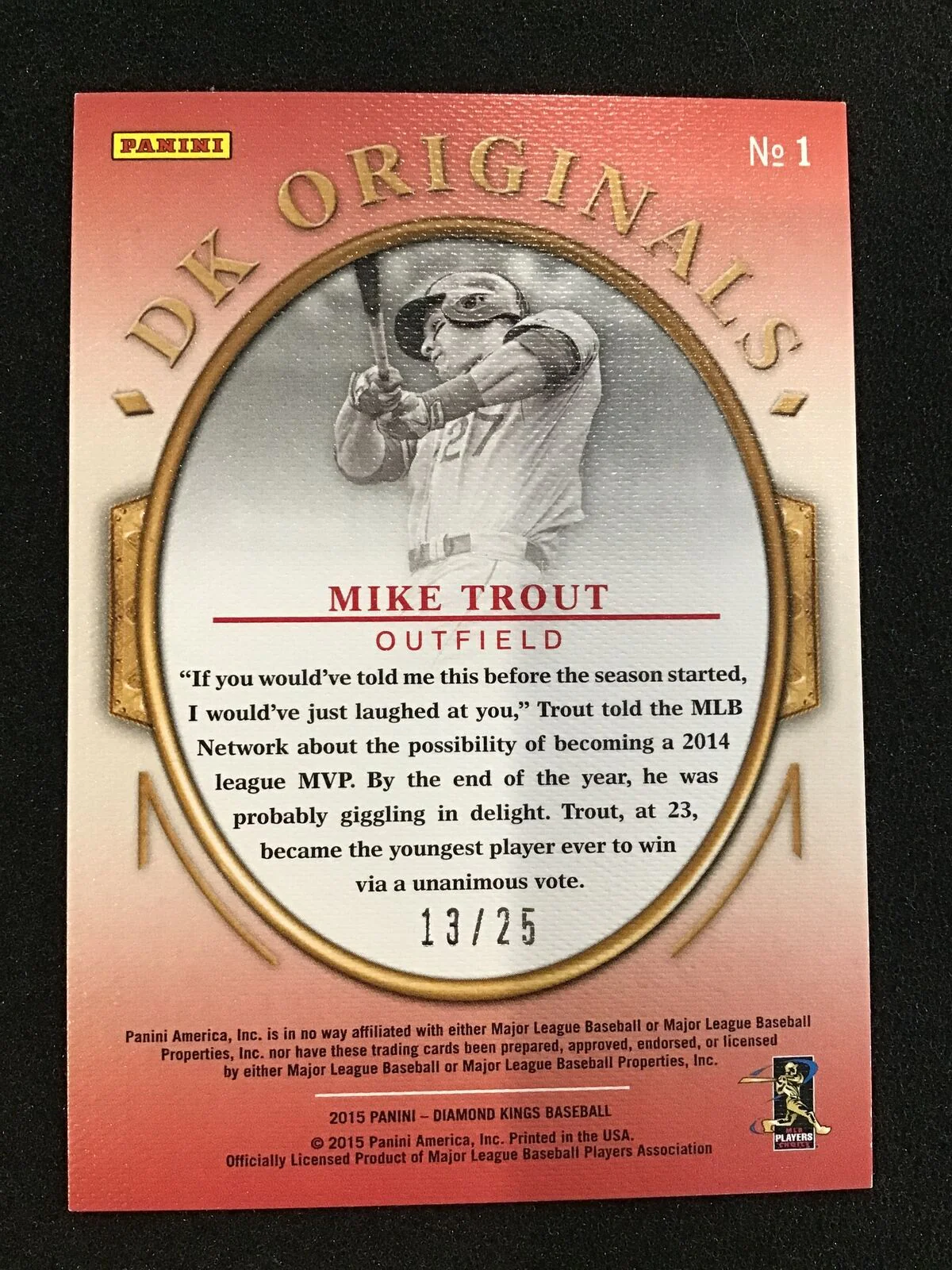 Mike Trout 2015 Panini Diamond Kings 1 DK Originals /25 SSP Los Angeles Angels - Image 2