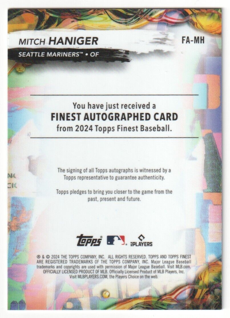 MITCH HANIGER 2024 Topps Finest Green Autograph Auto #/75 - MARINERS - Image 2