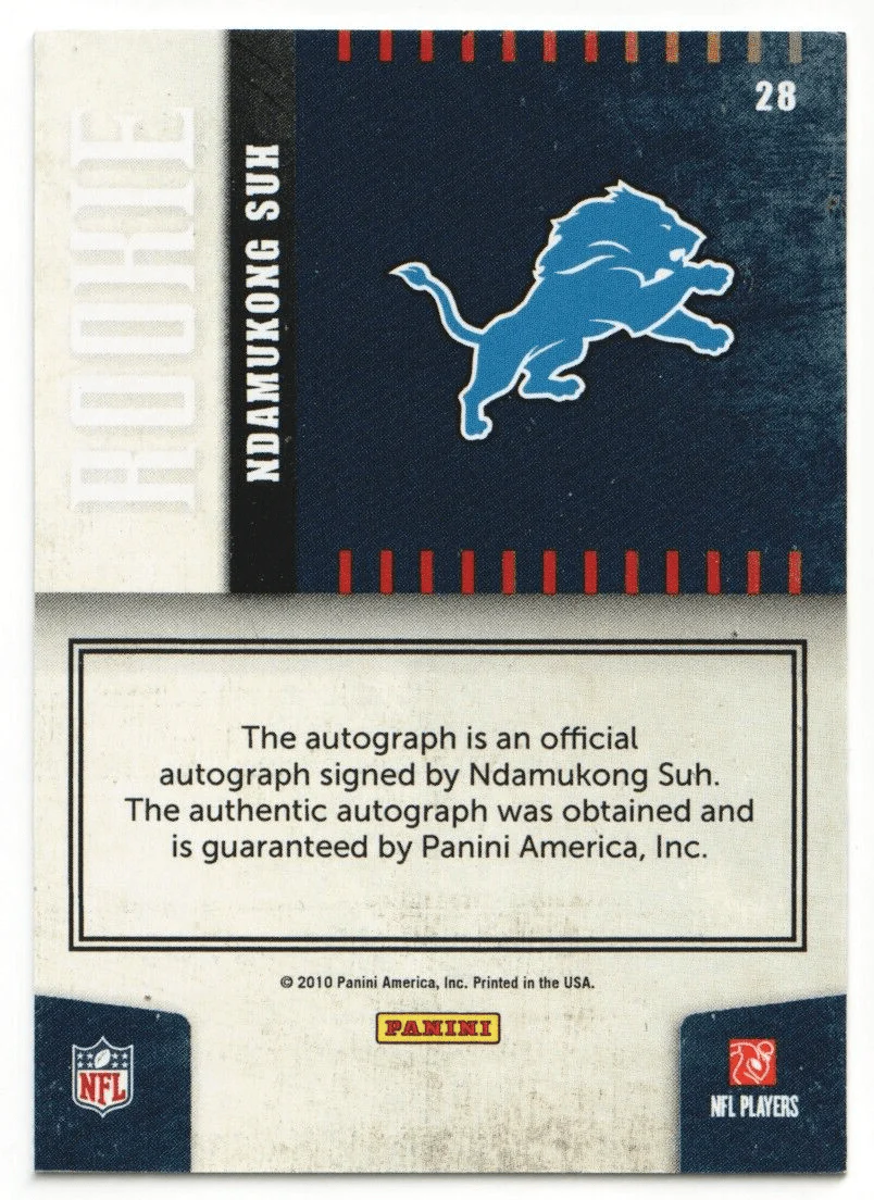 NDAMUKONG SUH 2010 Donruss Elite RC Rookie Autograph Auto - LIONS - Image 2