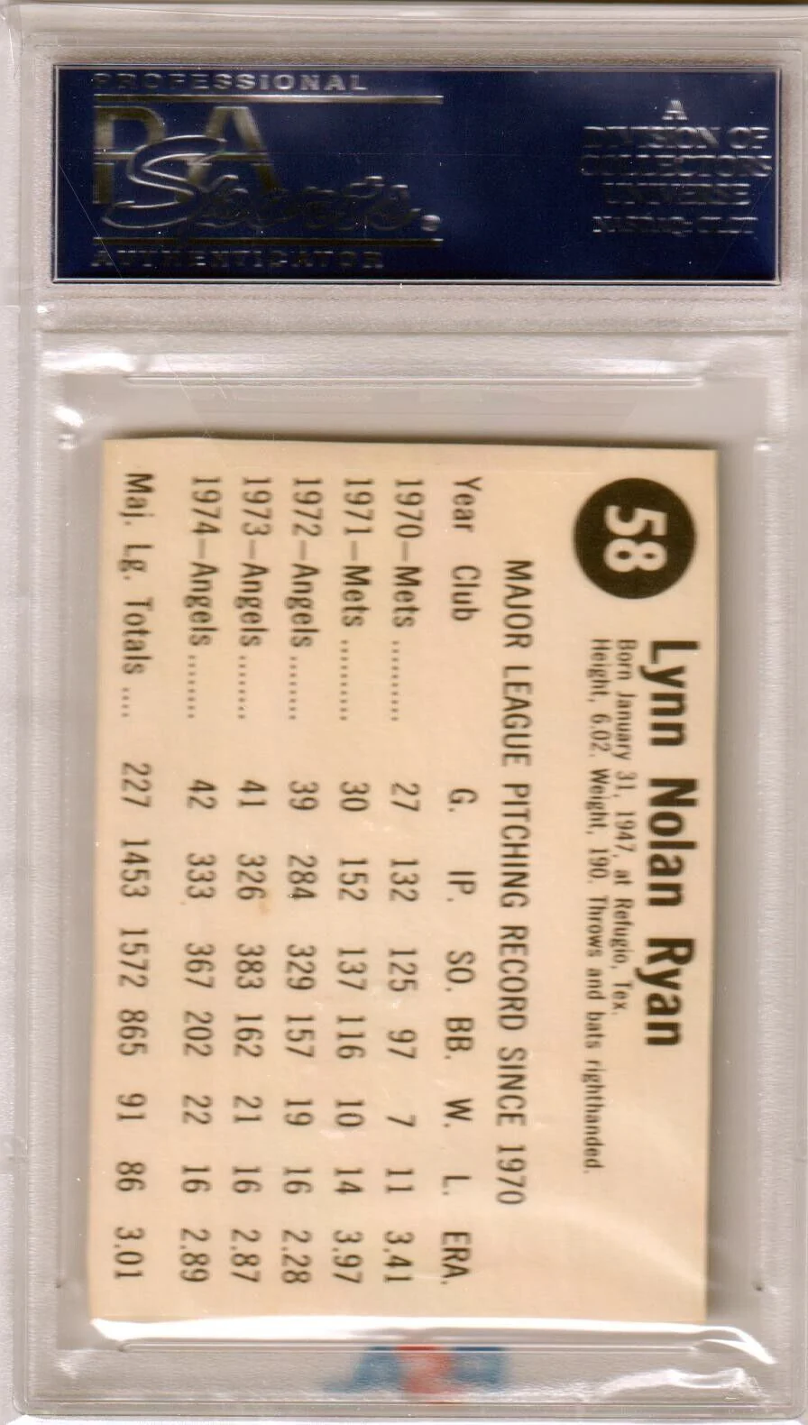 NOLAN RYAN 1975 Hostess #58 PSA Authentic - ANGELS - Image 2