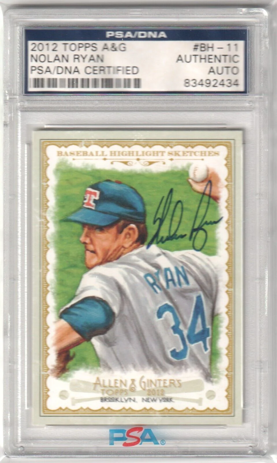 NOLAN RYAN 2012 Topps Allen & Ginter Autograph Auto #BH-11 PSA Authentic RANGERS