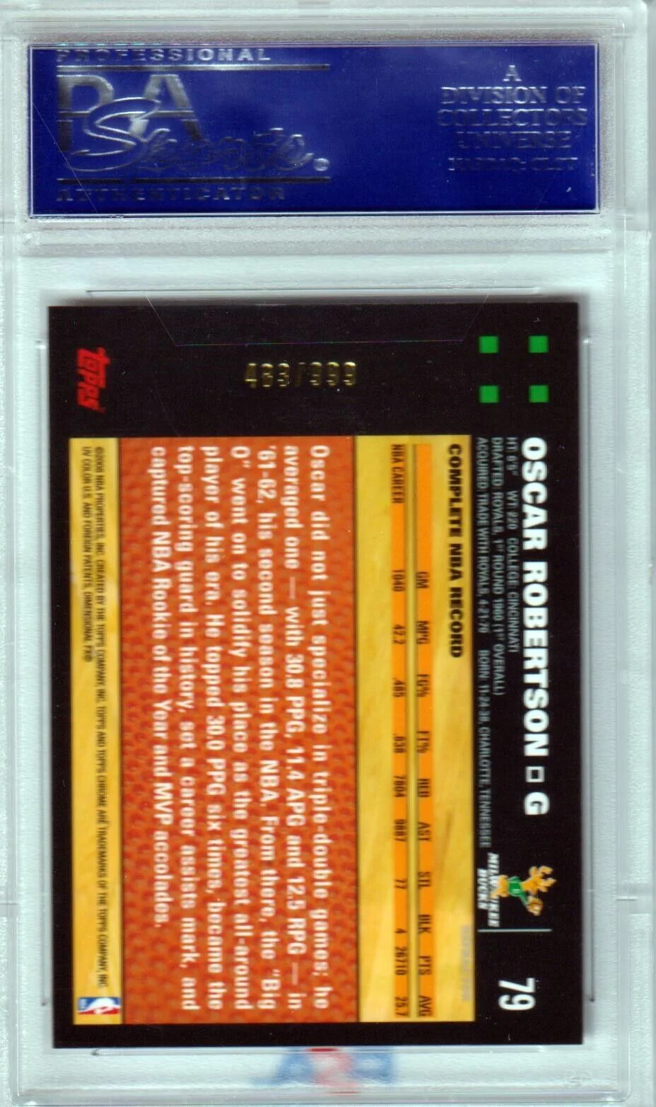 OSCAR ROBERTSON 2007 Topps Chrome Refractor #79 PSA 10 GEM MINT - BUCKS - Image 2