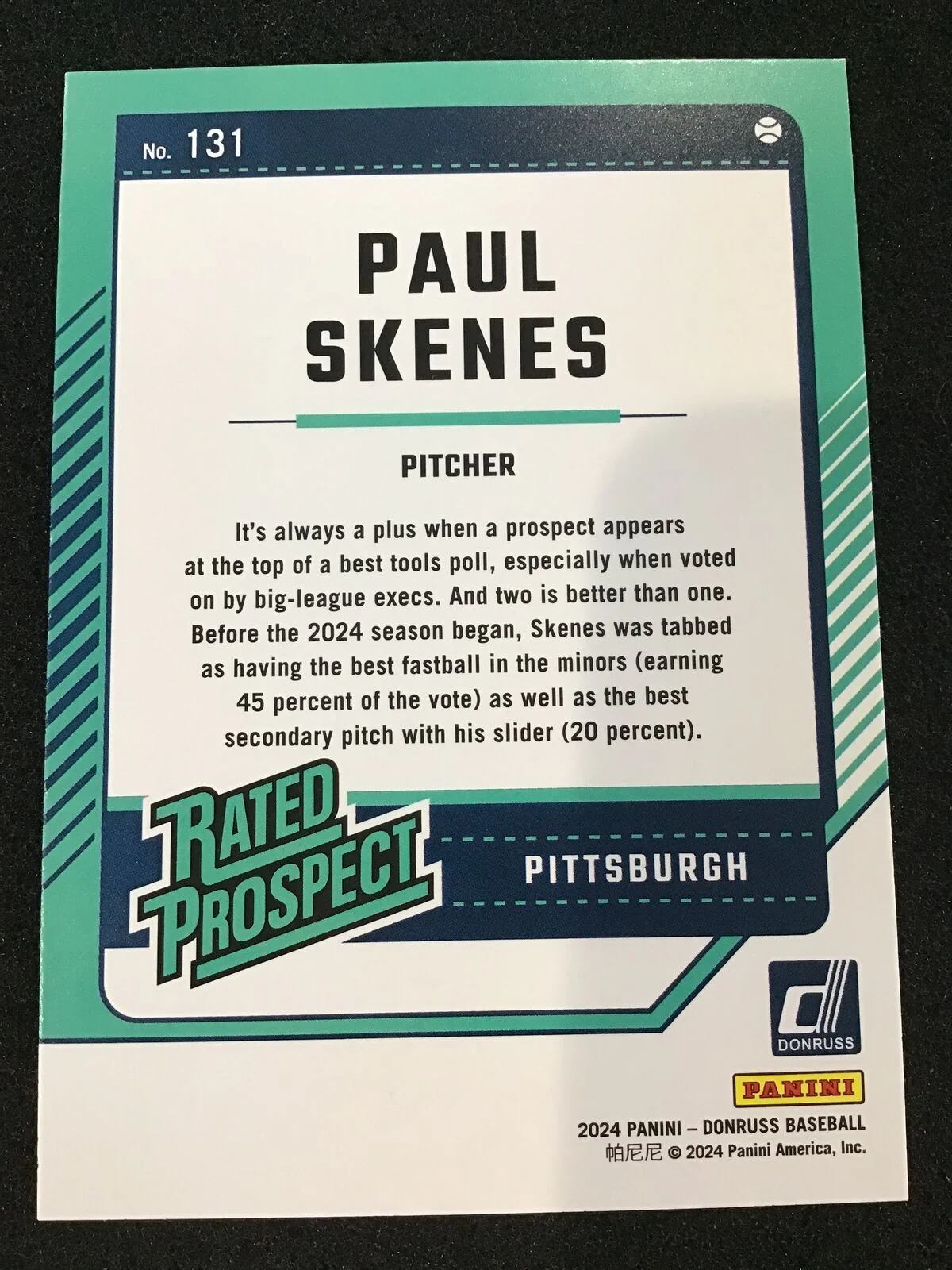 Paul Skenes 2024 Donruss Rated Prospect #131 Pirates - Image 2