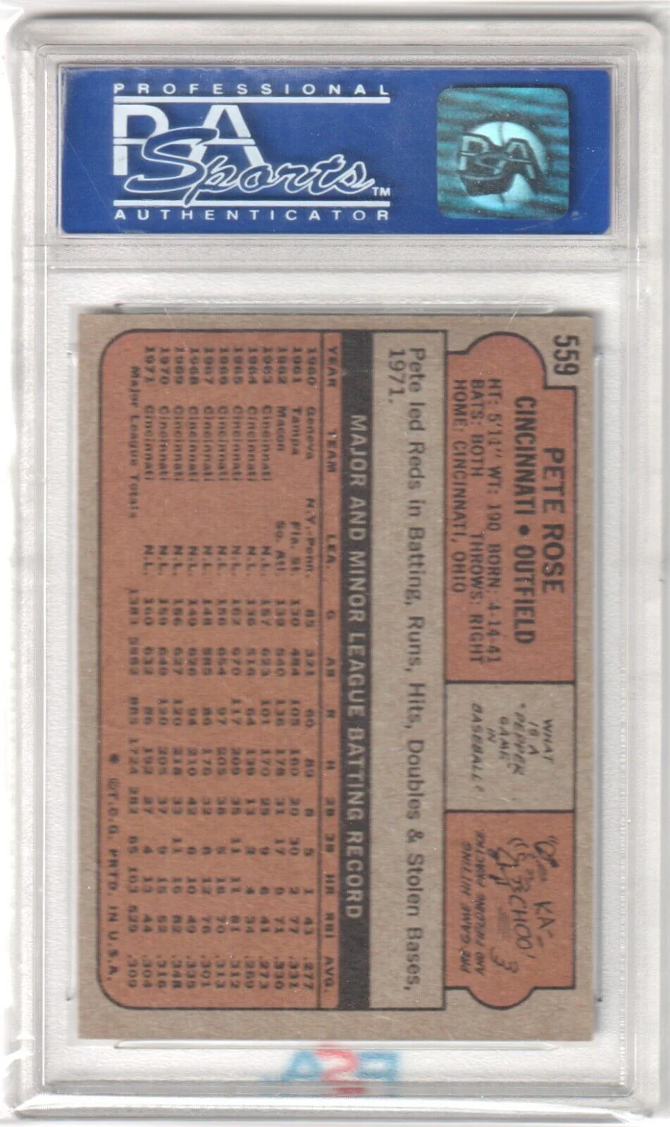 PETE ROSE 1972 Topps #559 PSA 8 NM-MT - REDS - Image 2