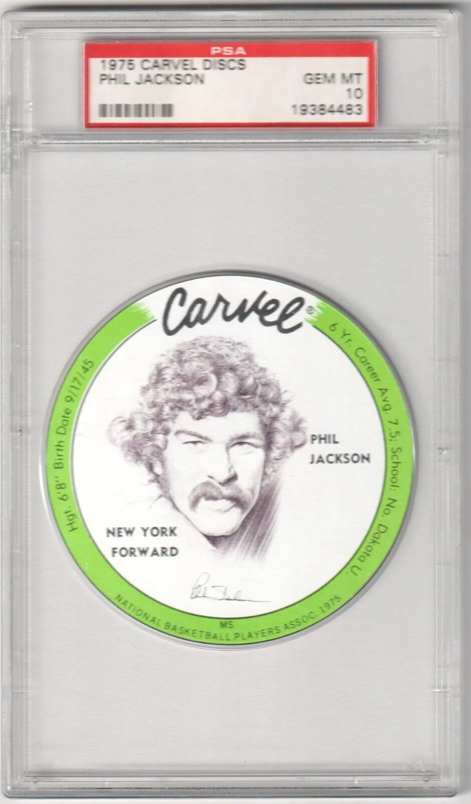PHIL JACKSON 1975 Carvel Discs PSA 10 GEM MINT - KNICKS