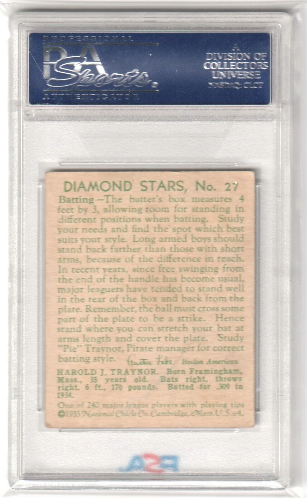 PIE TRAYNOR 1935 Diamond Stars #27 PSA 3 VG - PIRATES - Image 2