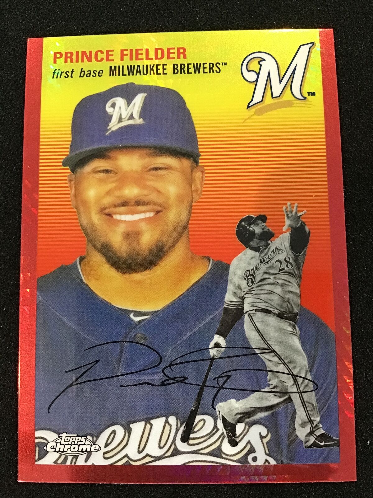 Prince Fielder 2023 Topps Chrome Platinum Anniversary 476 Red Prism SP Brewers