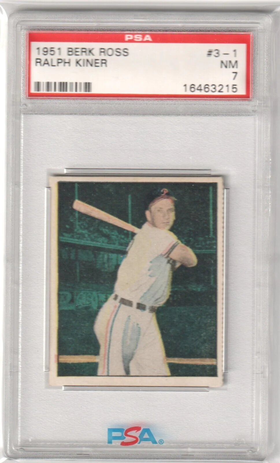 RALPH KINER 1951 Berk Ross #3-1 PSA 7 NM - PIRATES POP 8