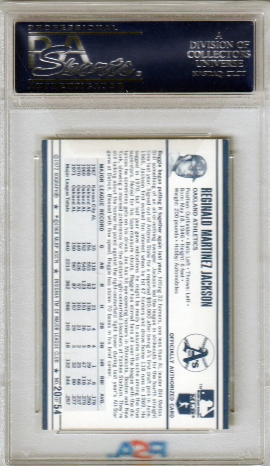 REGGIE JACKSON 1972 Kellogg's #20 PSA 8 NM-MT - ATHLETICS - Image 2