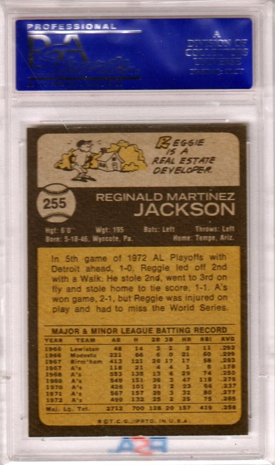 REGGIE JACKSON 1973 Topps #255 PSA 8 NM-MT - ATHLETICS - Image 2