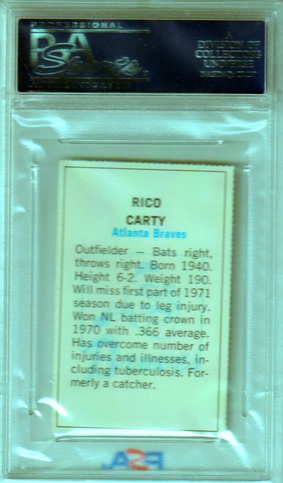 RICO CARTY 1971 Dell Team Stamps Today's All Stars PSA 10 GEM MINT - BRAVES - Image 2