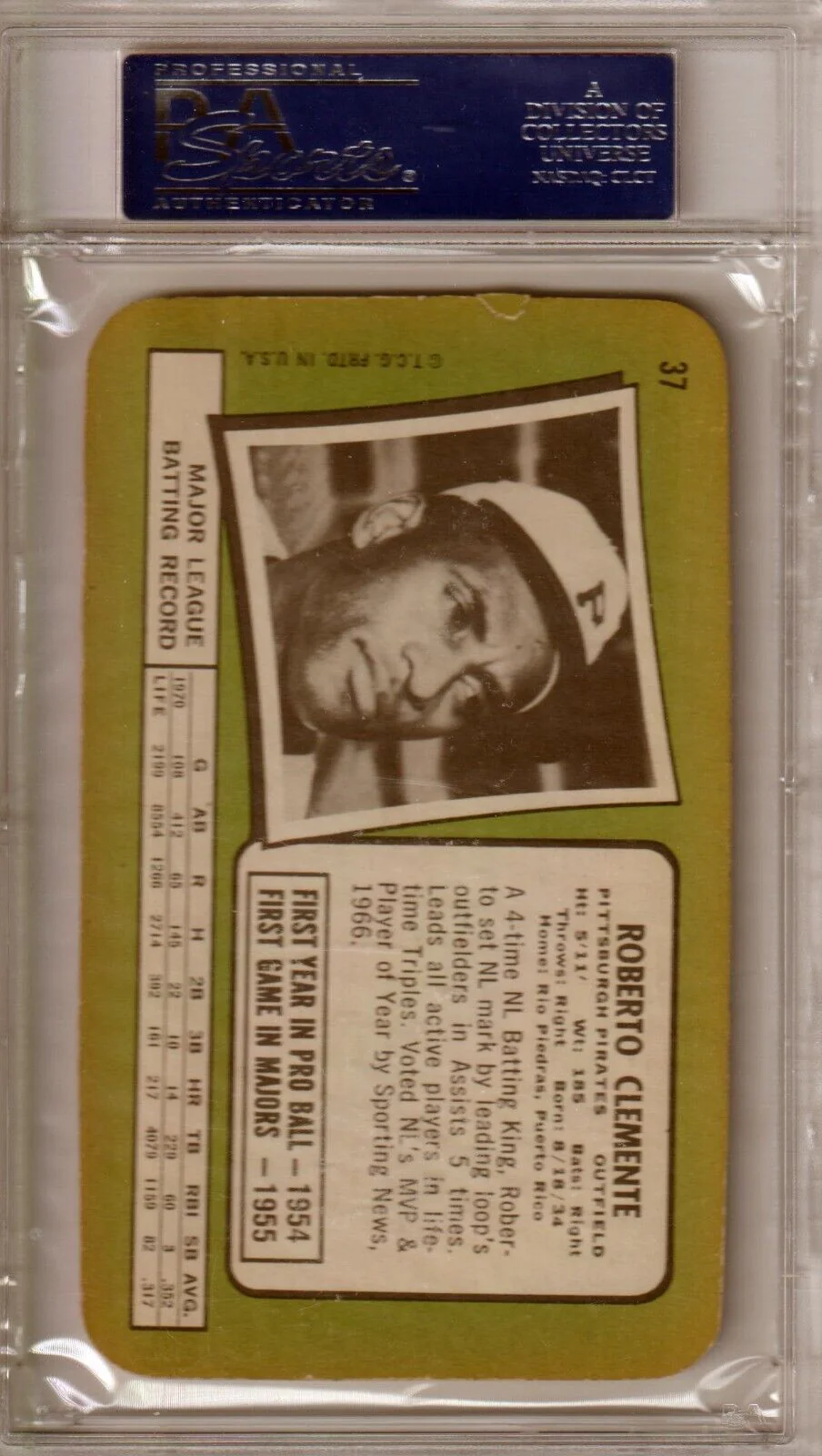 ROBERTO CLEMENTE 1971 Topps Super #37 PSA 6 EX-MT - PIRATES - Image 2