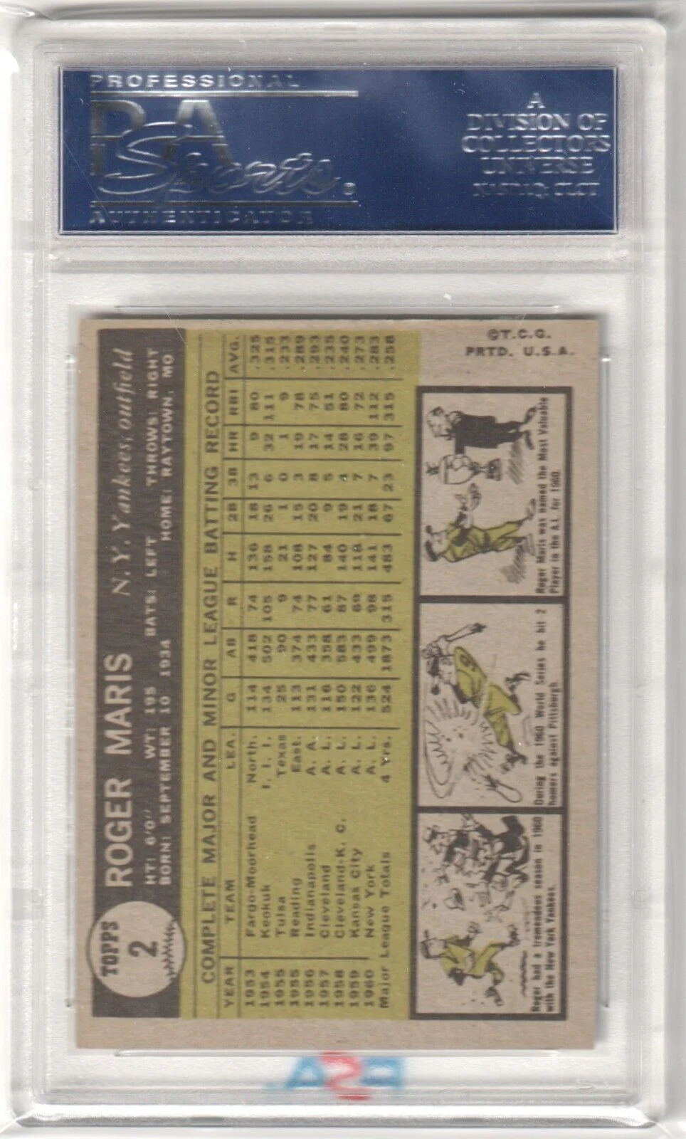 ROGER MARIS 1961 Topps #2 PSA 6 EX-MT - YANKEES - Image 2