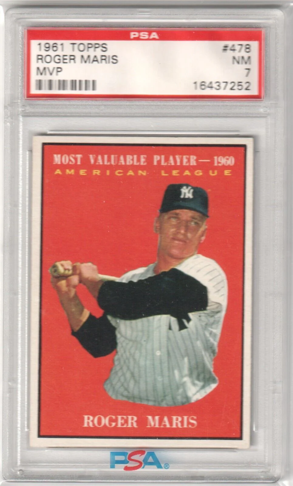 ROGER MARIS 1961 Topps MVP #478 PSA 7 NM - YANKEES
