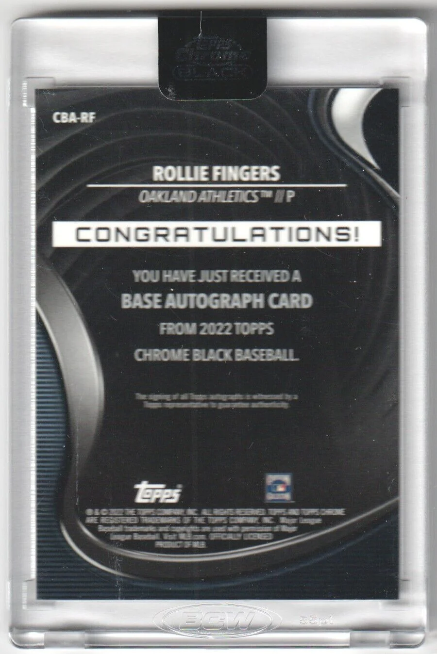 ROLLIE FINGERS 2022 Topps Chrome Black Autograph Auto Encased #CBA-RF ATHLETICS - Image 2