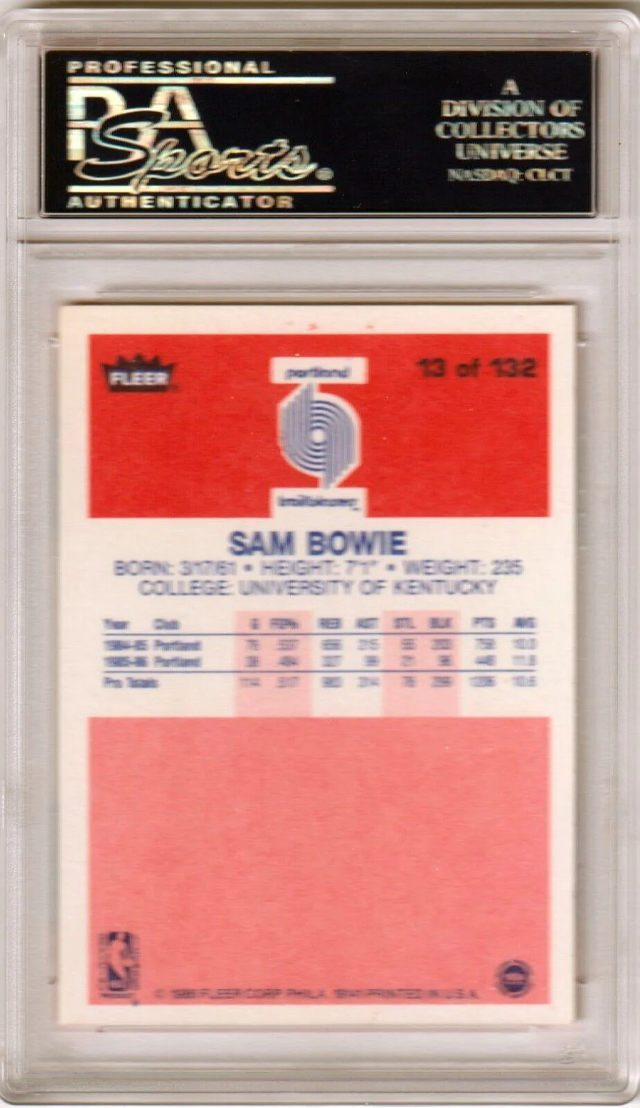 SAM BOWIE 1986-87 Fleer #13 PSA 9 MINT - BLAZERS - Image 2