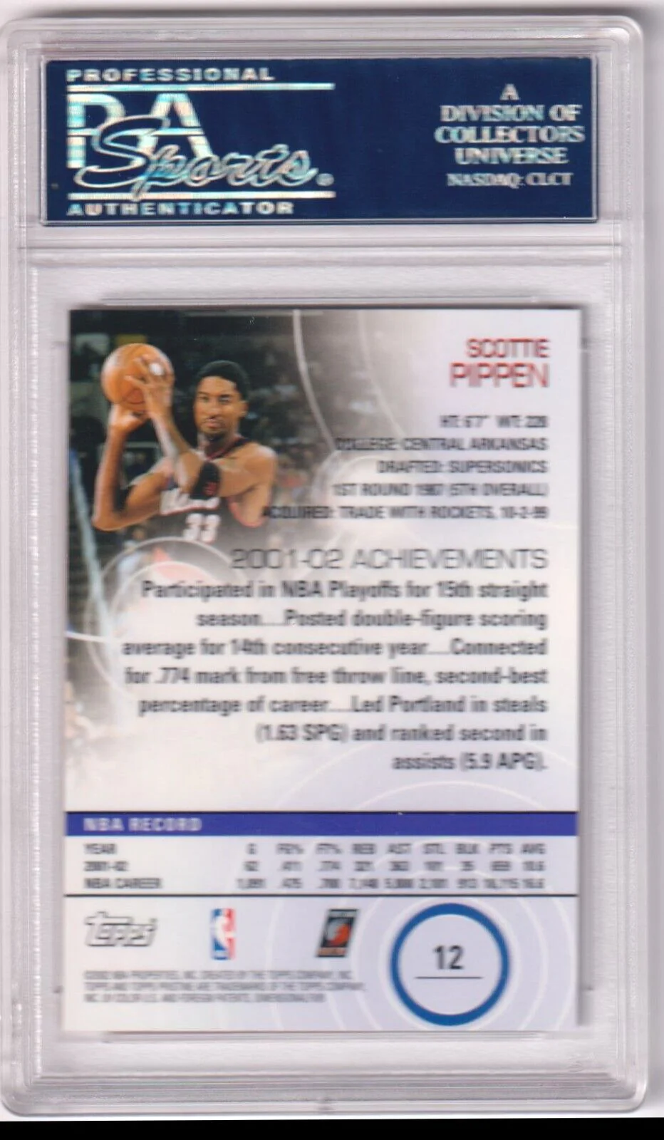 SCOTTIE PIPPEN 2002-03 Topps Pristine #12 PSA 10 GEM MINT - BLAZERS - Image 2