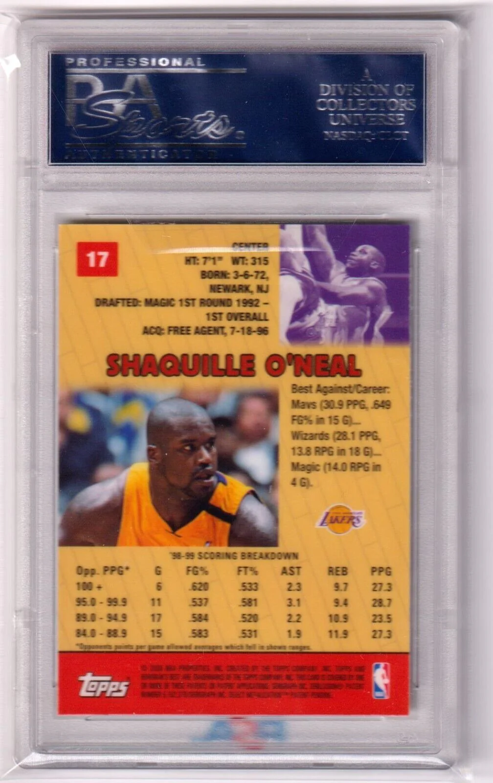 SHAQUILLE O'NEAL 1999-00 Bowman's Best #17 PSA 10 GEM MINT - LAKERS - Image 2