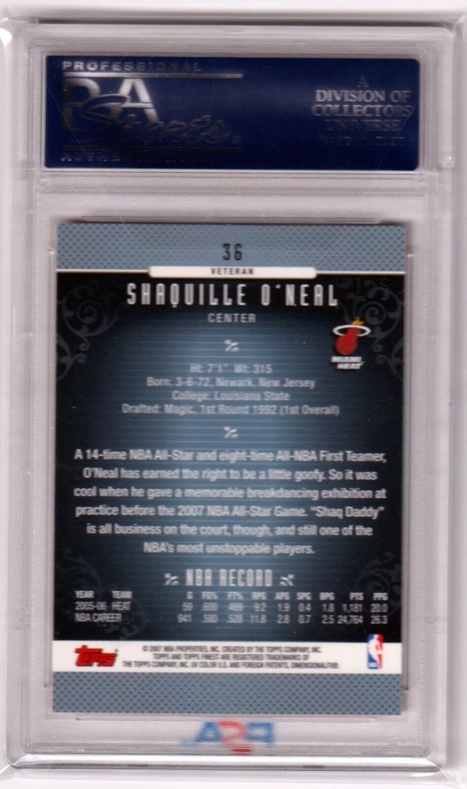 SHAQUILLE O'NEAL 2006-07 Topps Finest #36 PSA 10 GEM MINT - HEAT - Image 2