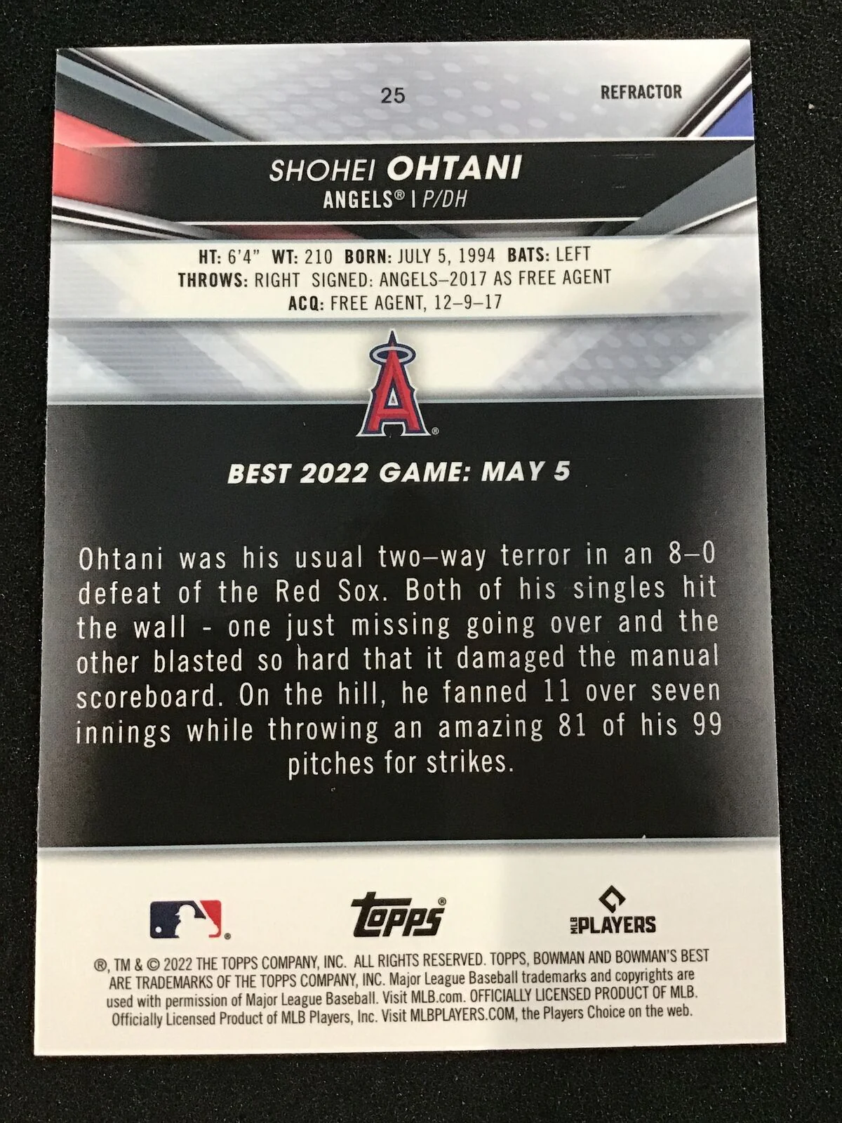Shohei Ohtani 2022 Bowman's Best Refractor #25 Los Angeles Angels - Image 2