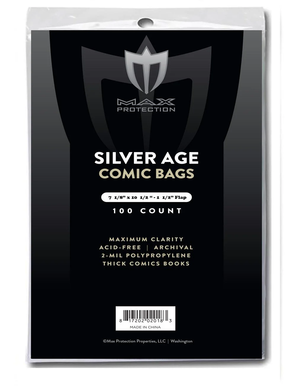 100ct Pack Silver / Regular Comic Bags - 7-1/8x10-1/2"