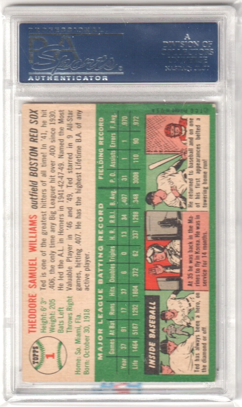 TED WILLIAMS 1954 Topps #1 PSA 5.5 EX+ - RED SOX - Image 2