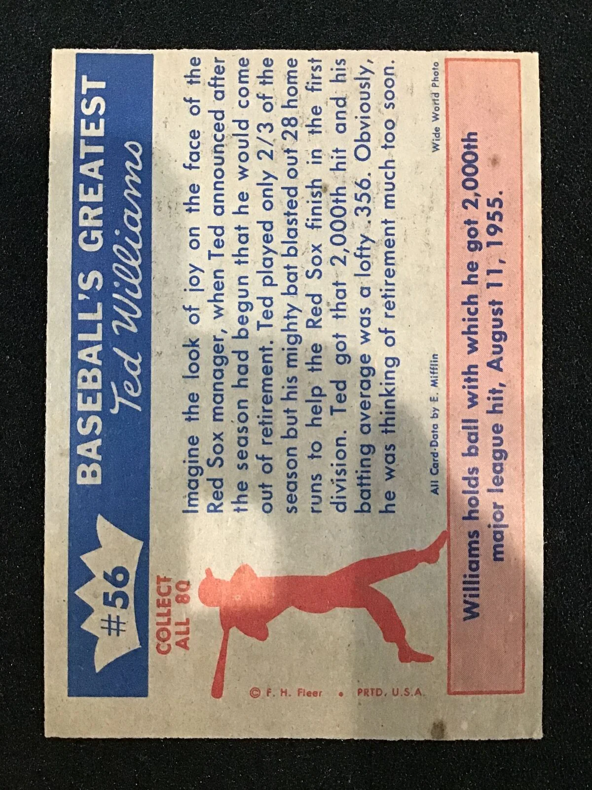 Ted Williams 1959 Fleer Ted Williams 56 - Boston Red Sox - Image 2