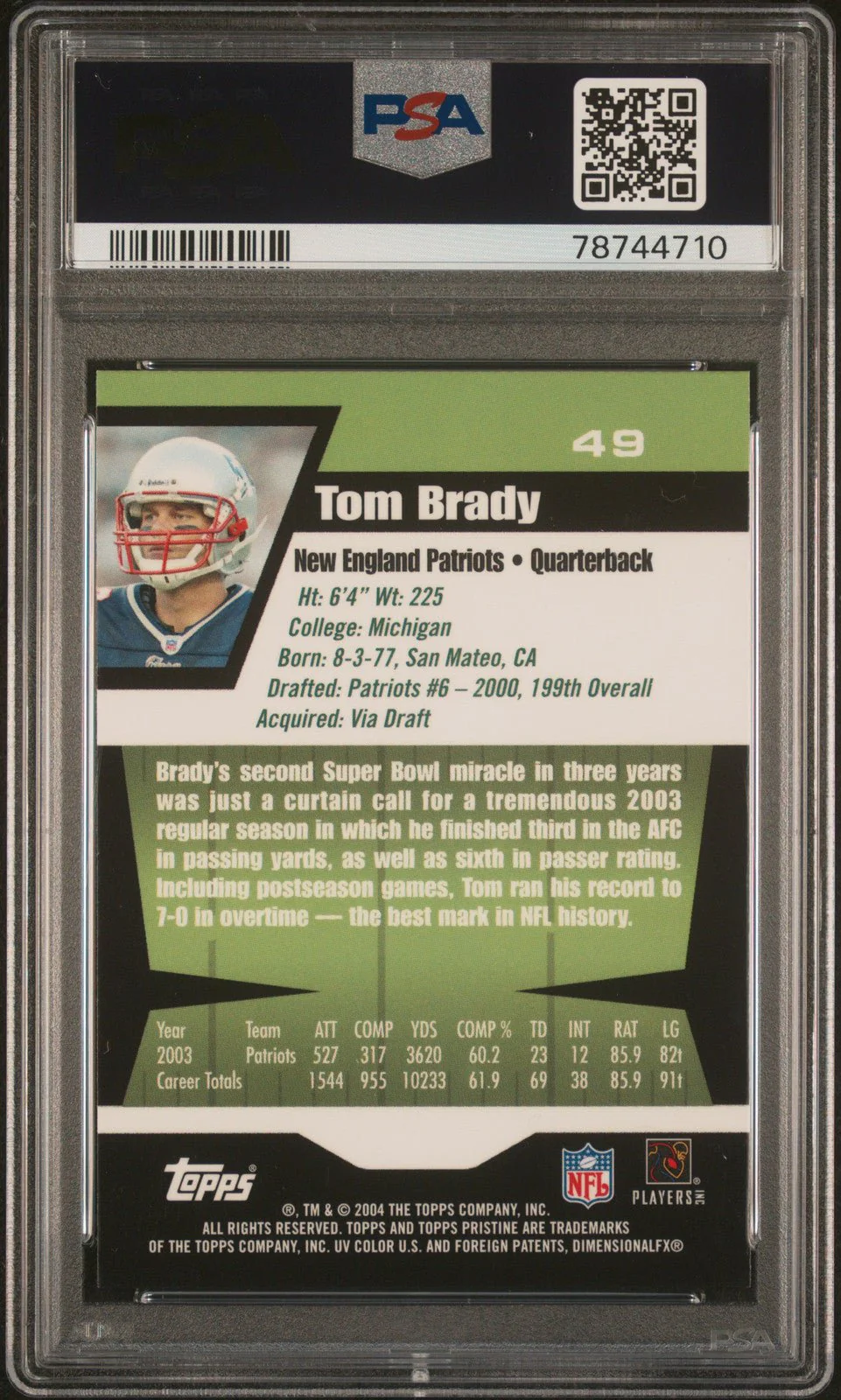 TOM BRADY 2004 Topps Pristine #49 PSA 9 MINT - PATRIOTS - Image 2