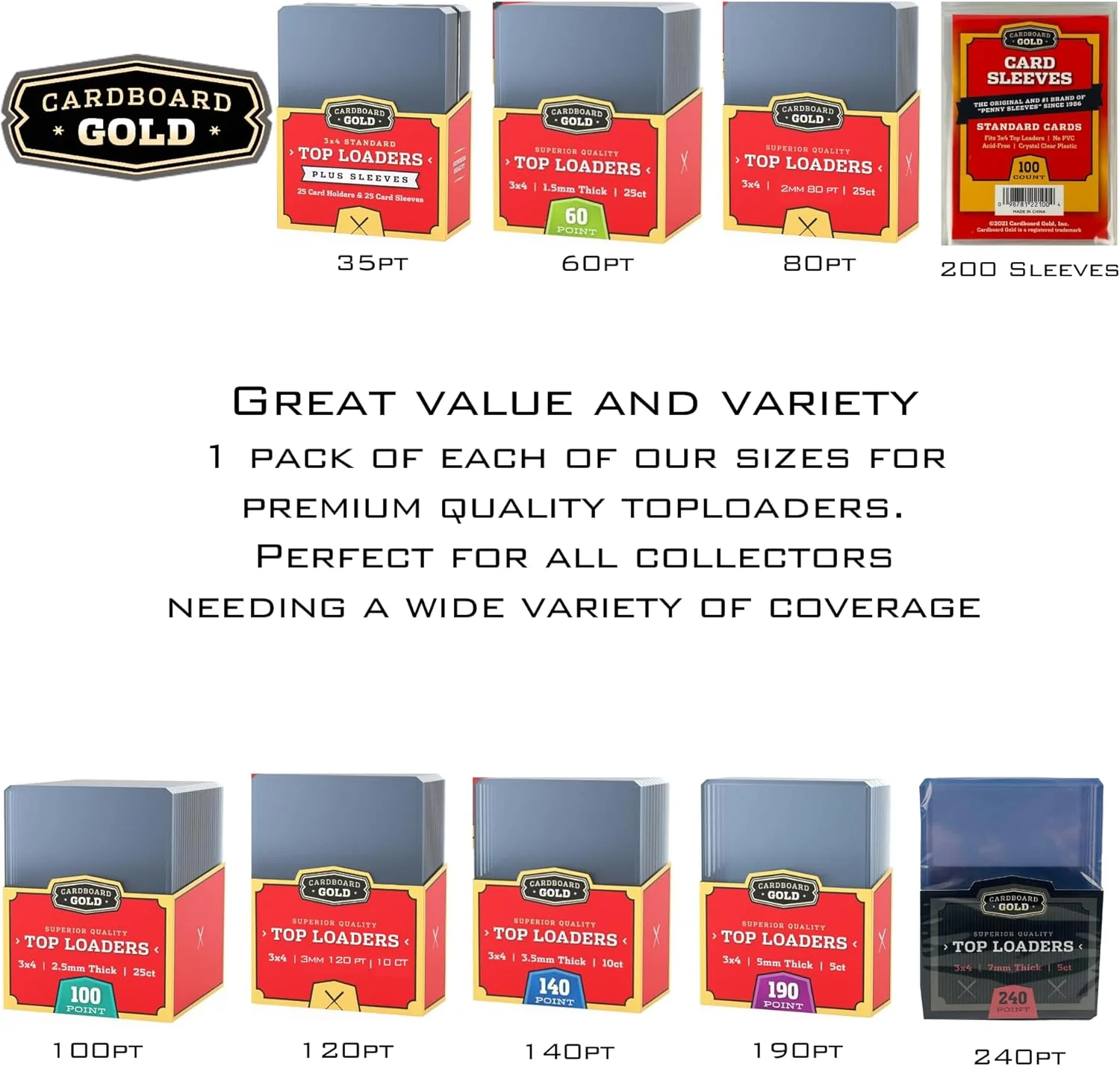 Toploader Collector Bundle - 35pt, 60pt, 80pt, 100pt, 120pt, 140pt, 190pt, 240pt plus Soft Sleeves - Image 3