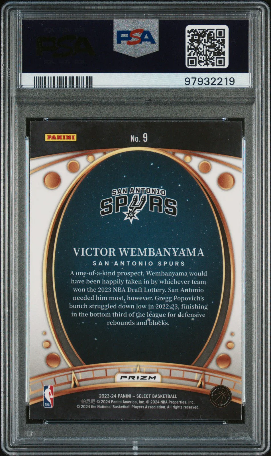 VICTOR WEMBANYAMA 2023 Panini Select Lodestars RC #9 Red Prizm PSA 10 GEM - Image 2