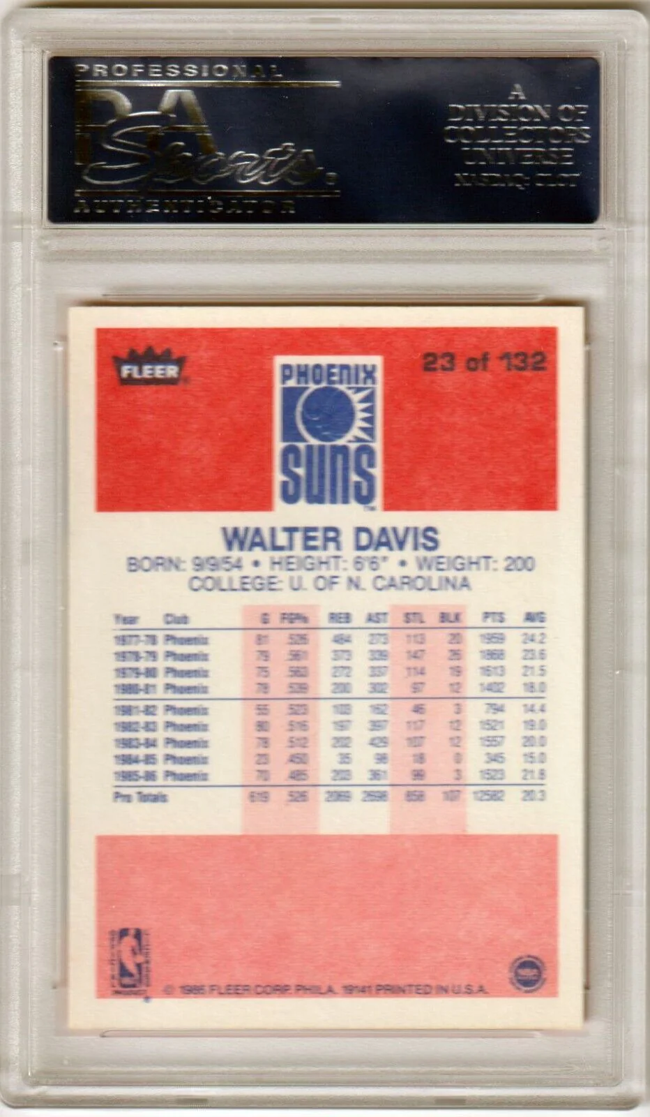 WALTER DAVIS 1986-87 Fleer #23 PSA 9 MINT - SUNS - Image 2