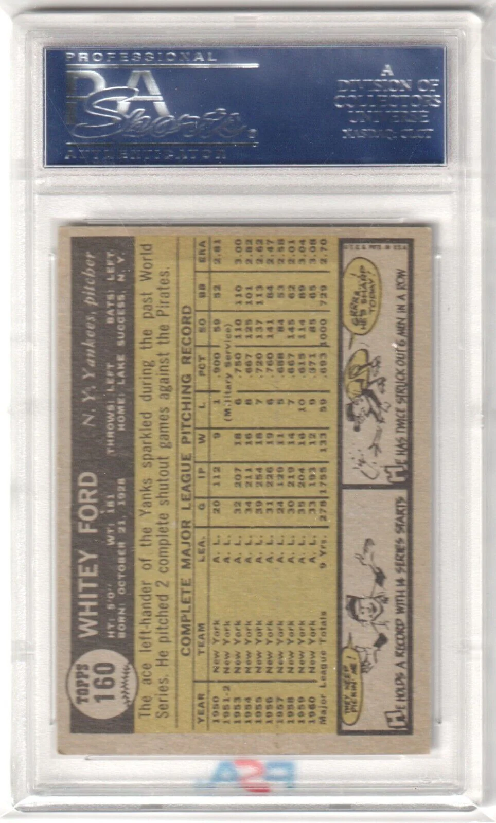 WHITEY FORD 1961 Topps #160 PSA 6 EX-MT - YANKEES - Image 2