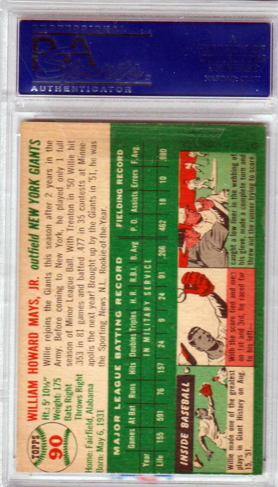 WILLIE MAYS 1954 Topps 90 PSA 4 VG-EX - New York Giants - Image 2