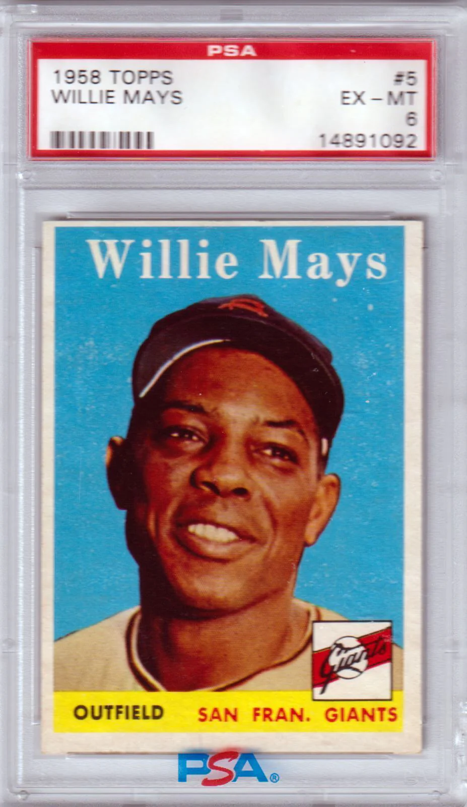 WILLIE MAYS 1958 Topps 5 PSA 6 - San Francisco Giants