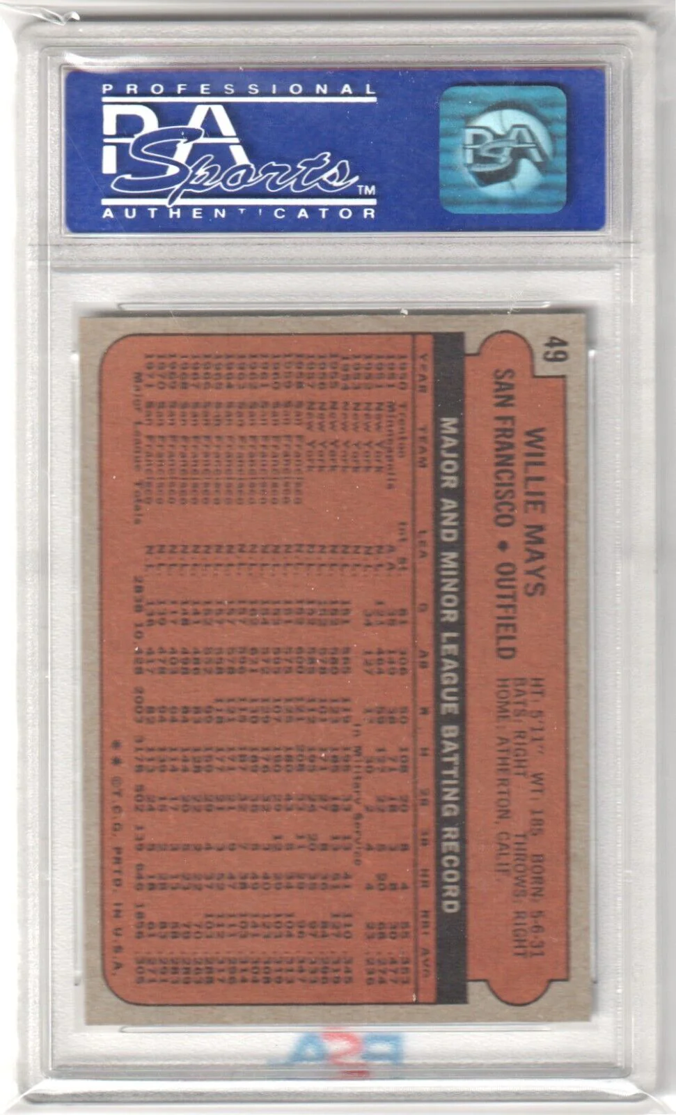 WILLIE MAYS 1972 Topps #49 Graded PSA 8 NM-MT - GIANTS - Image 2