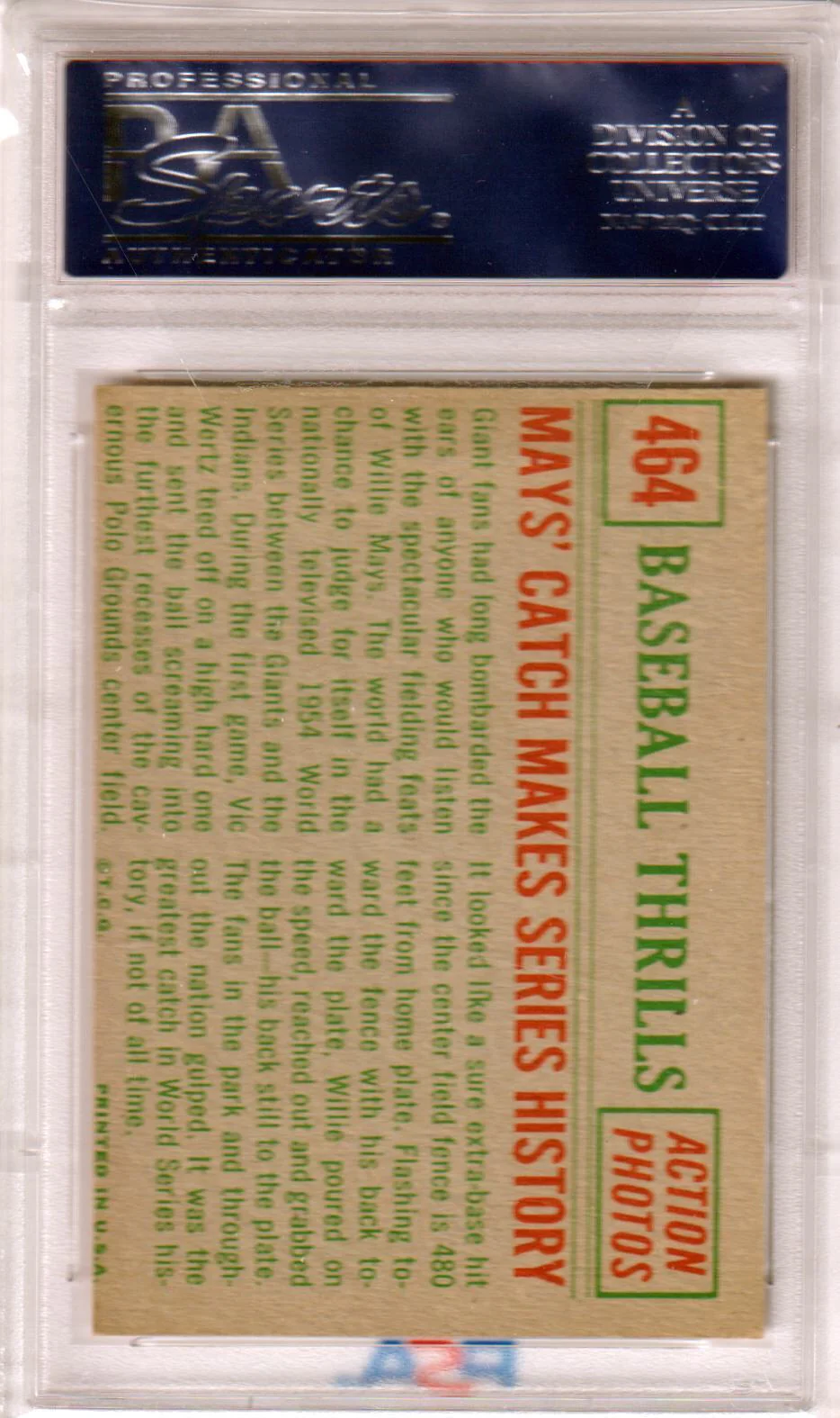 WILLIE MAYS Catch Makes 1959 Topps 464 Series History PSA 5 - New York Giants - Image 2