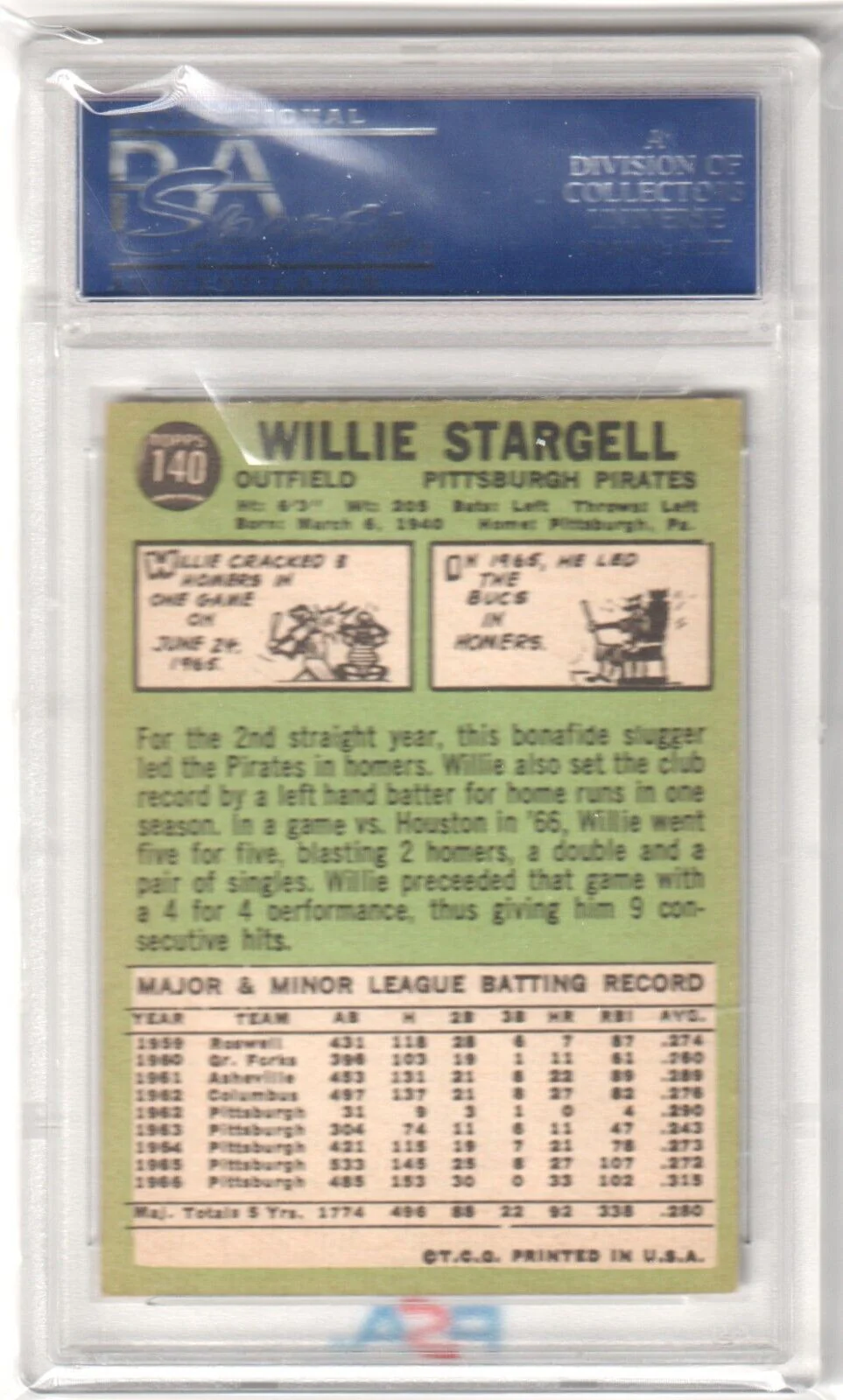 WILLIE STARGELL 1967 Topps #140 PSA 8 NM-MT - PIRATES - Image 2