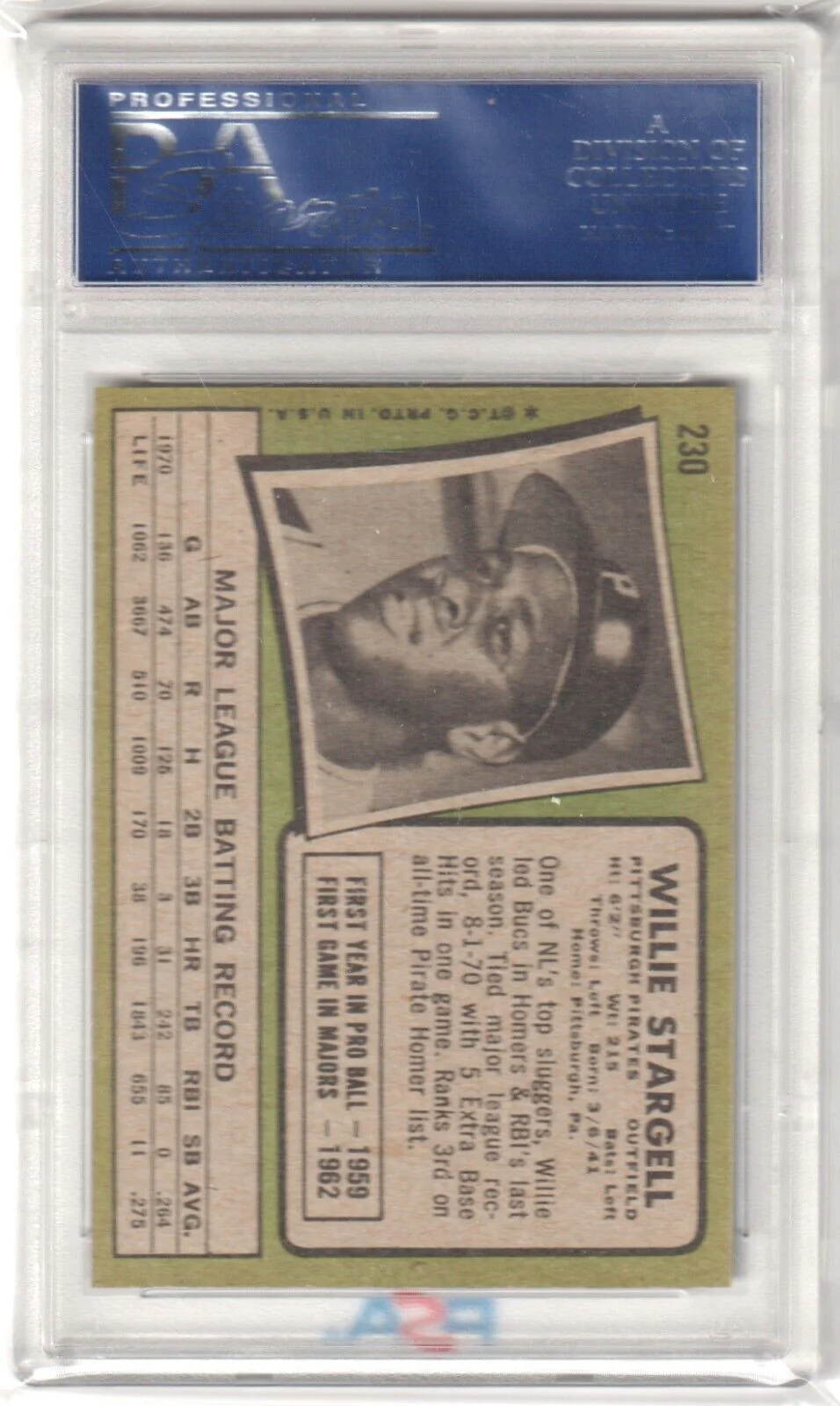 WILLIE STARGELL 1971 Topps #230 PSA 8 NM-MT - PIRATES - Image 2