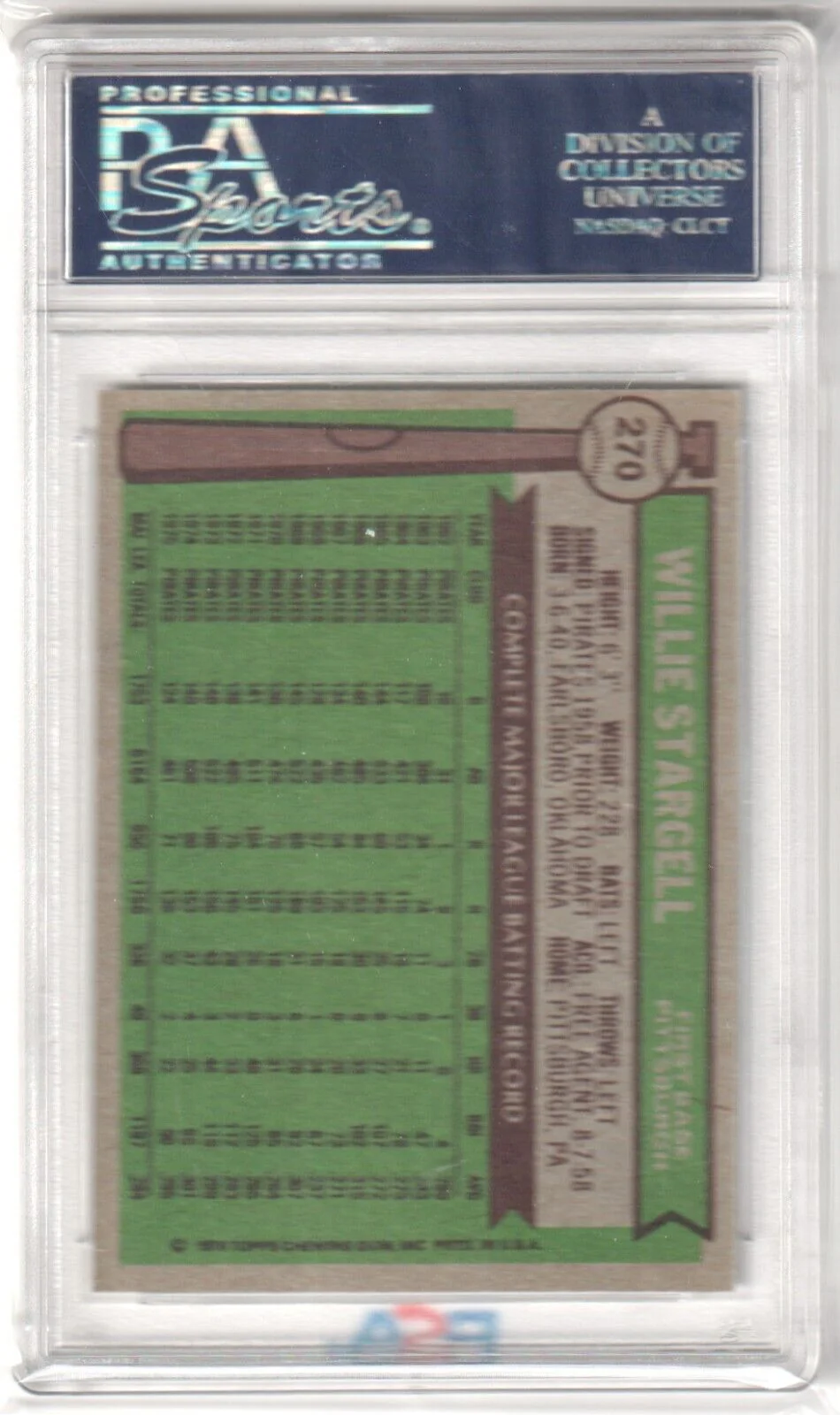 WILLIE STARGELL 1976 Topps #270 PSA 9 MINT - PIRATES - Image 2