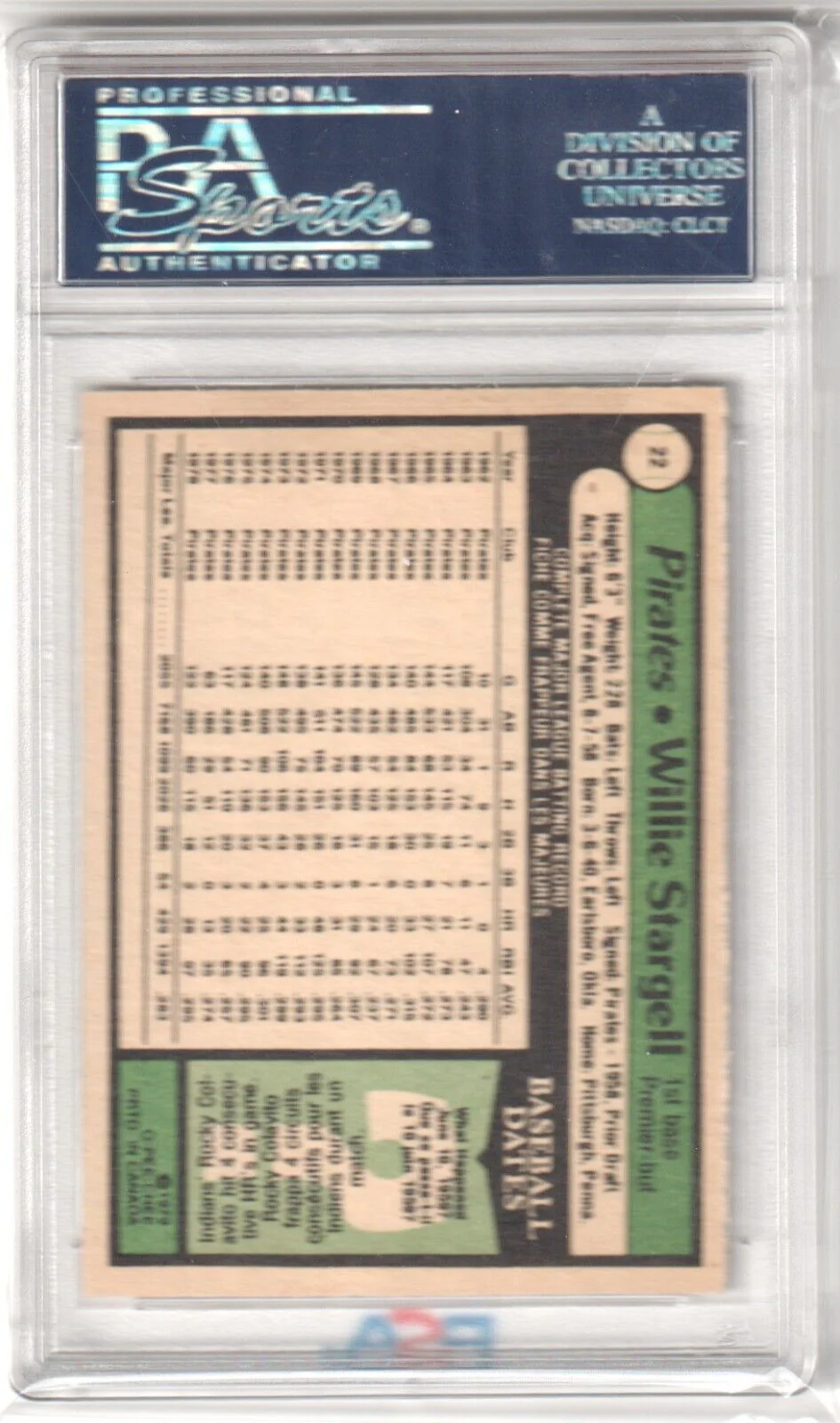 WILLIE STARGELL 1979 Topps #22 PSA 8 NM-MT - PIRATES - Image 2