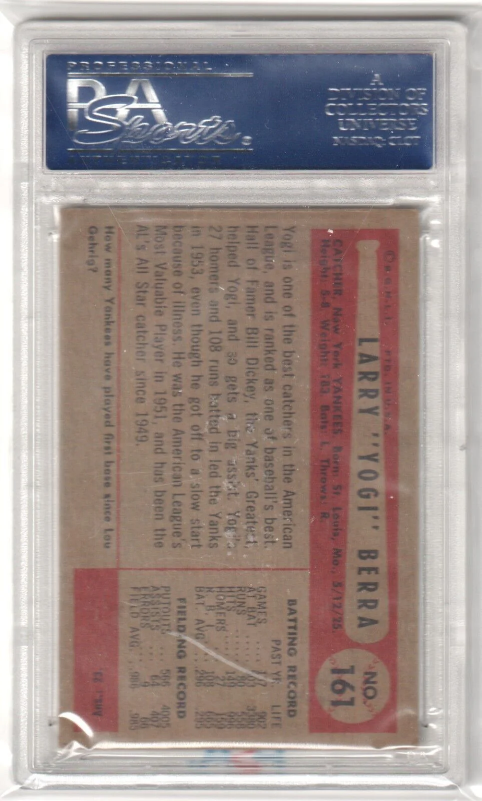 YOGI BERRA 1954 Bowman #161 PSA 4 VG-EX - YANKEES - Image 2