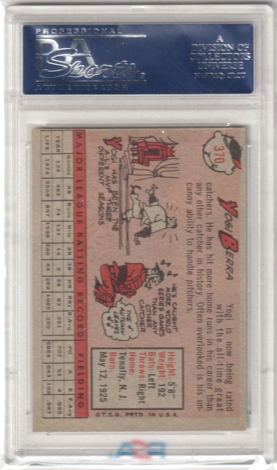 YOGI BERRA 1958 Topps #370 PSA 6 - EX-MT - YANKEES - Image 2